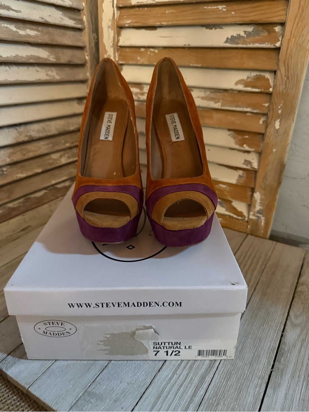 Steve Madden Women's Two-Tone Peep-Toe Platform Pumps - Purple & Tan